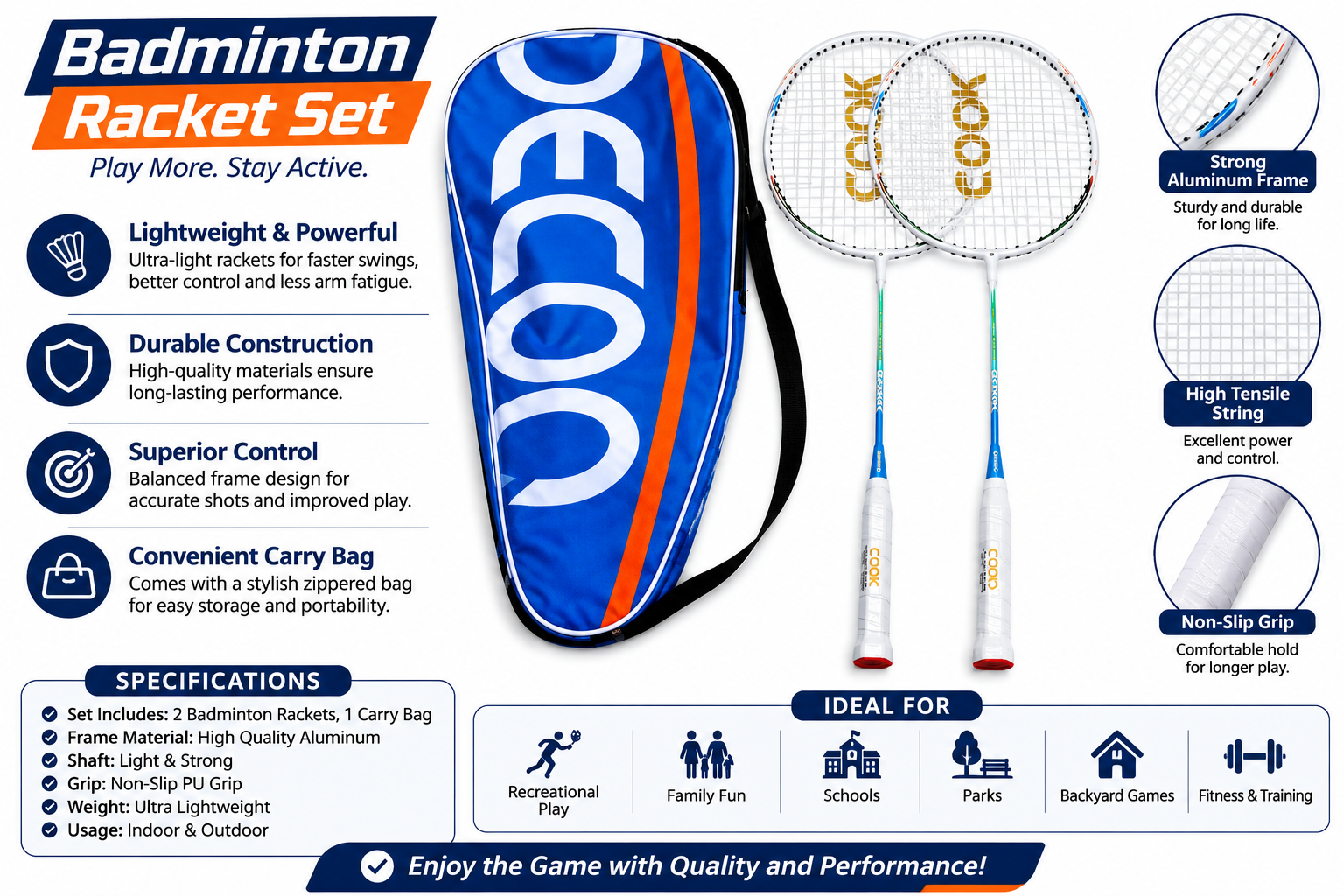 Badminton Racket Set Blue